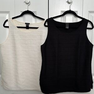 Ann Taylor Black and Cream Ribbed Double Lined Tops